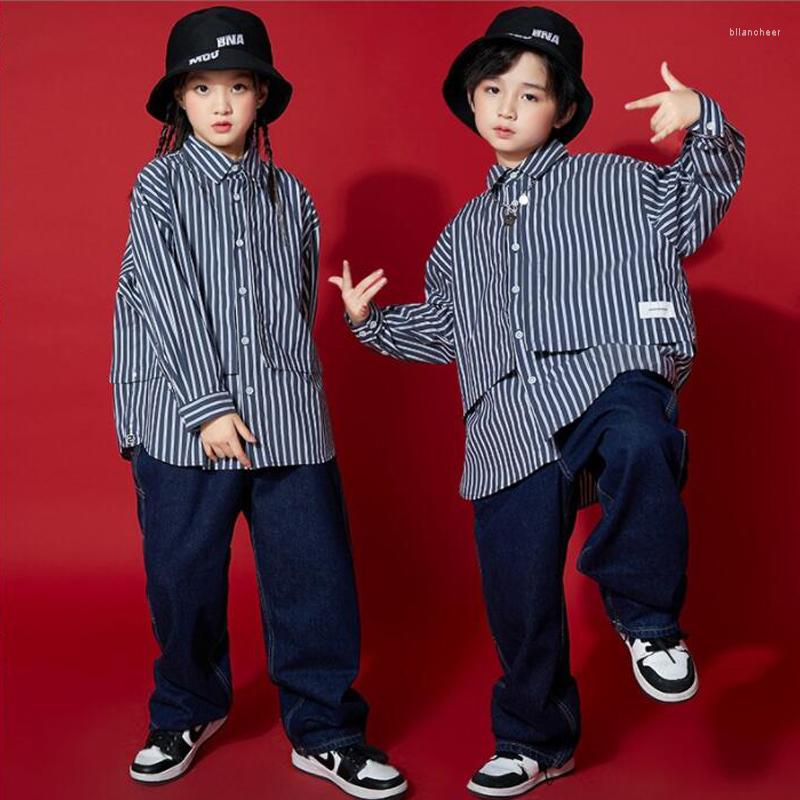 

Stage Wear Kid Kpop Outfit Clothing For Girl Boy Oversized Shirt Tops Streetwear Jogger Jeans Pants Hip Hop Dance Costume Jazz Clothes