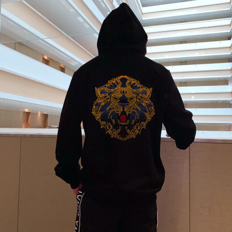 

Men's Hoodies Design Hoodie Plus Fleece Clothing To Keep Warm Street Oversized Sweatshirt Personality Diamond Lion, As shown asian size