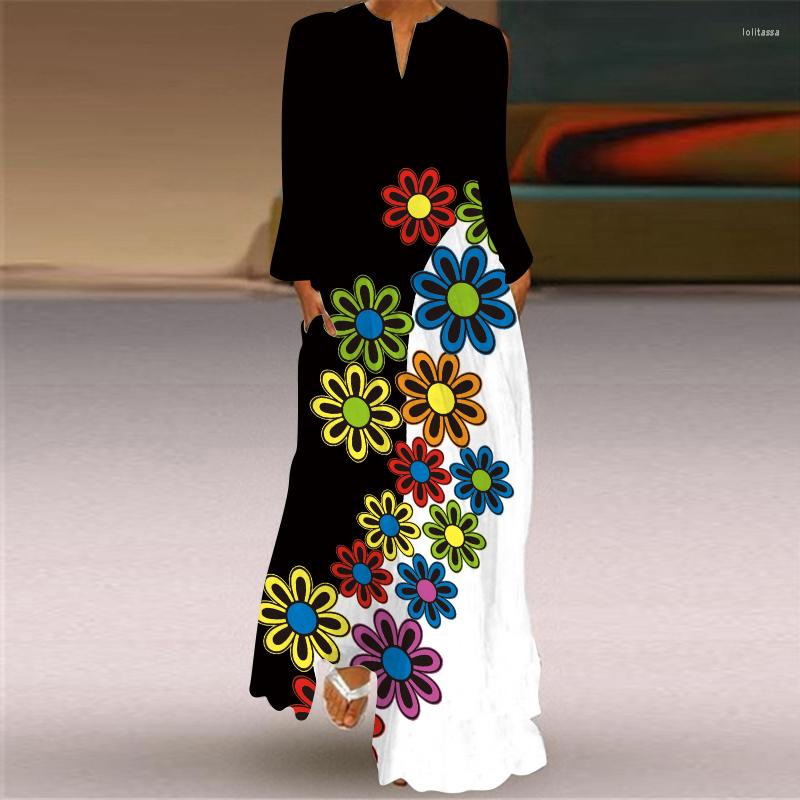 

Casual Dresses Vrouwen Winter & Herfst Losse 3D Print Lange Mouwen Pocket Jurk Strand Bohemien Maxi Vrouwelijke Retro Jurken, Vlcxcq-32