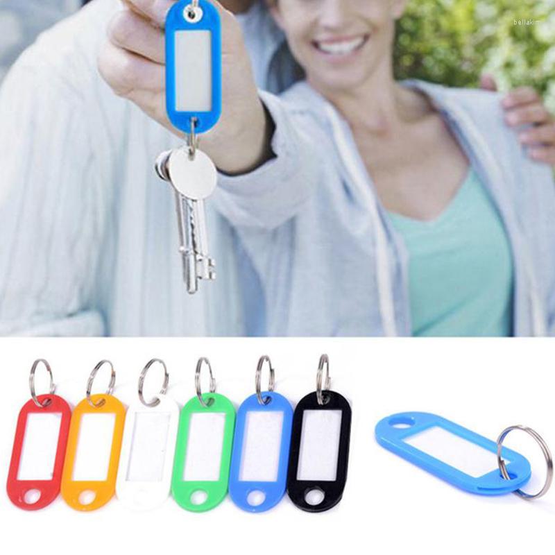

Keychains 10Pcs Plastic Keychain Key Fobs Luggage ID Tags Labels Rings With Name Cards Chain Keyring Accessories Random Color