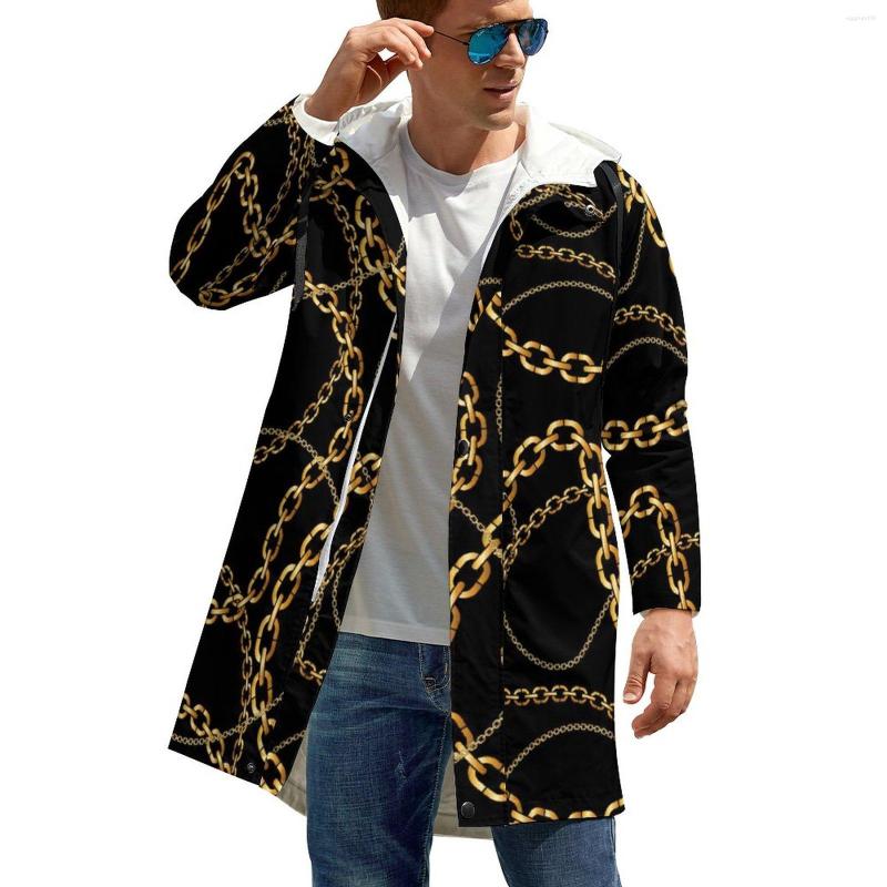 

Men' Trench Coats Gold Chains Windbreakers Men Circle Chain Print Long Straight Aesthetic Design Autumn Jackets Casual Windproof Clothing, Style-18