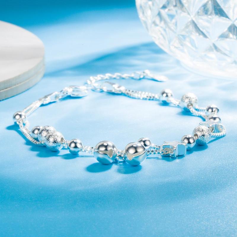 

Link Bracelets Double-deck Silver Plated Star Balls Small Bracelet With S925 Fashion Jewelry For Women Bell