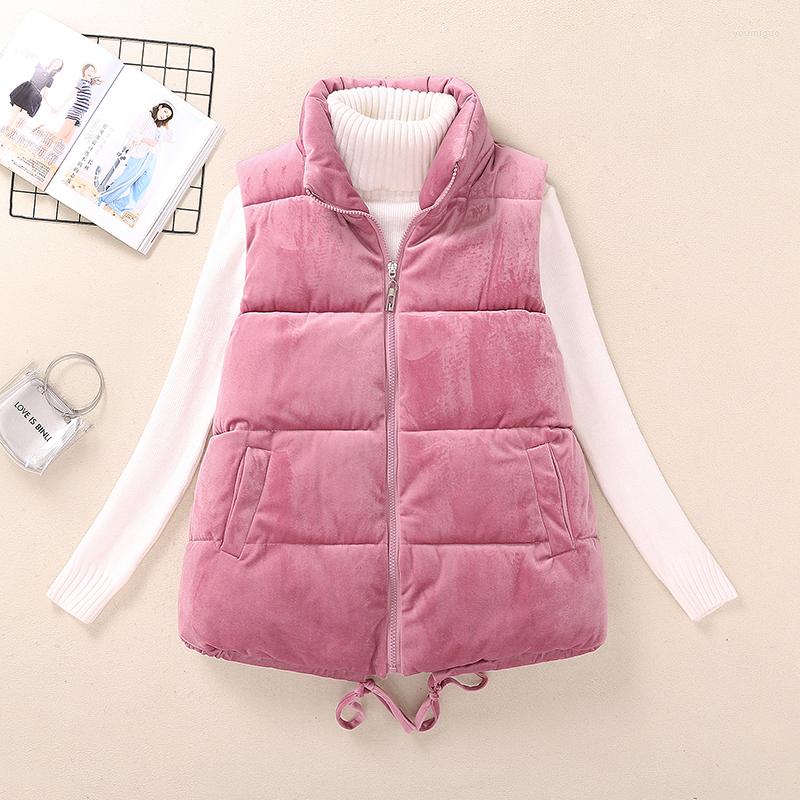 

Women's Vests Autumn Winter Women Sleeveless Gold Velvet Vest Parka Warm Thicken Cotton Padded Female Short Waistcoat Coat Outwear, Beige