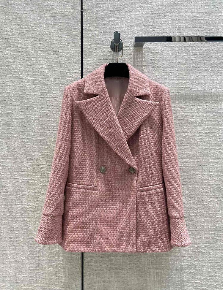 

Women's Suits High End Wool Alpaca Blazer Coat Women Korean Style Temperament College Simple Weave Medium Length Suit Coats, Pink