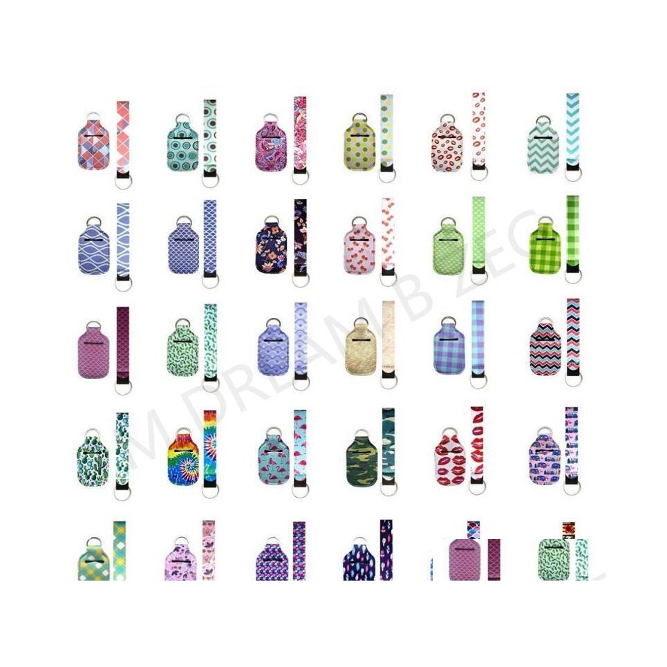 

Keychains Lanyards 84 Colors Customize Neoprene Hand Sanitizer Bottle Holder Keychain Wristband Key Ring 1 Setis2 Pcs Mtiple Style Dhvpq