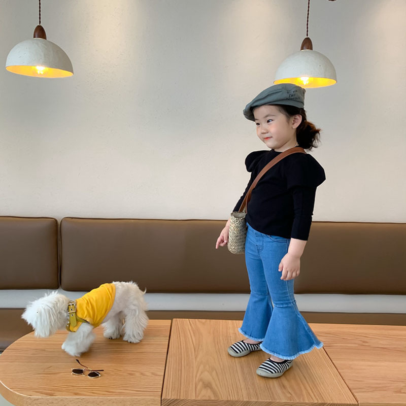 

Trousers MILANCEL Autumn Kids Jeans Solid Flare Girls Waist Denim Pants 221207, Blue3