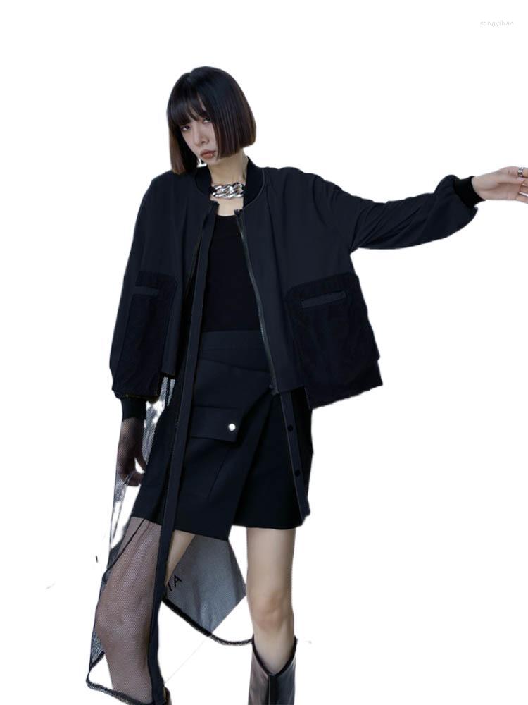 

Women's Trench Coats FairyNatural Fall Spring Fashion Long Clothes Ladies Sexy Loose Street Mesh Design Windbreakers Women Retro Leisure, Black