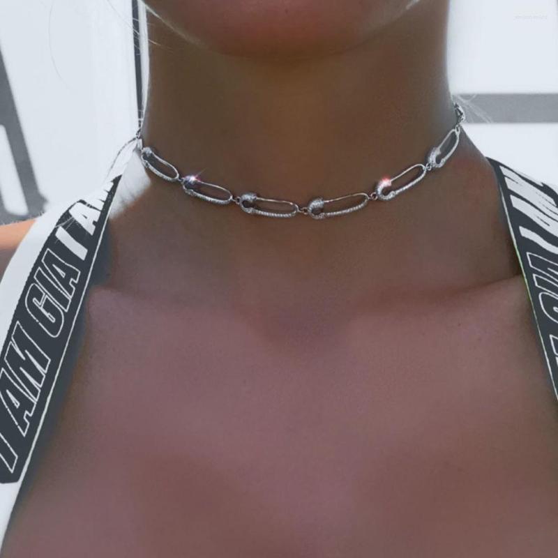 

Pendant Necklaces Micro Pave 5A Cubic Zirconia CZ Safetly Pin Charm Link Chain Choker Necklace Unique Fashion Women Jewelry