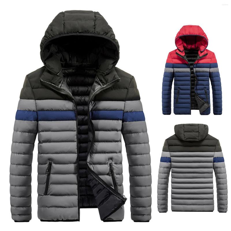 

Men's Down Men Solid Hooded All-match Loose Jacket Mens Winter Spring Coat Zipper Slim Long Sleeve Parkafashion Streetwear, Blue