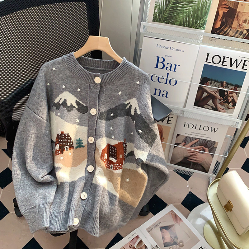 

Women  Knits Tees High Quality Autumn Winter Cartoon Sweaters Knitted Cardigan Long Sleeve Jakcet Jumpers Coats 221206, Khaki