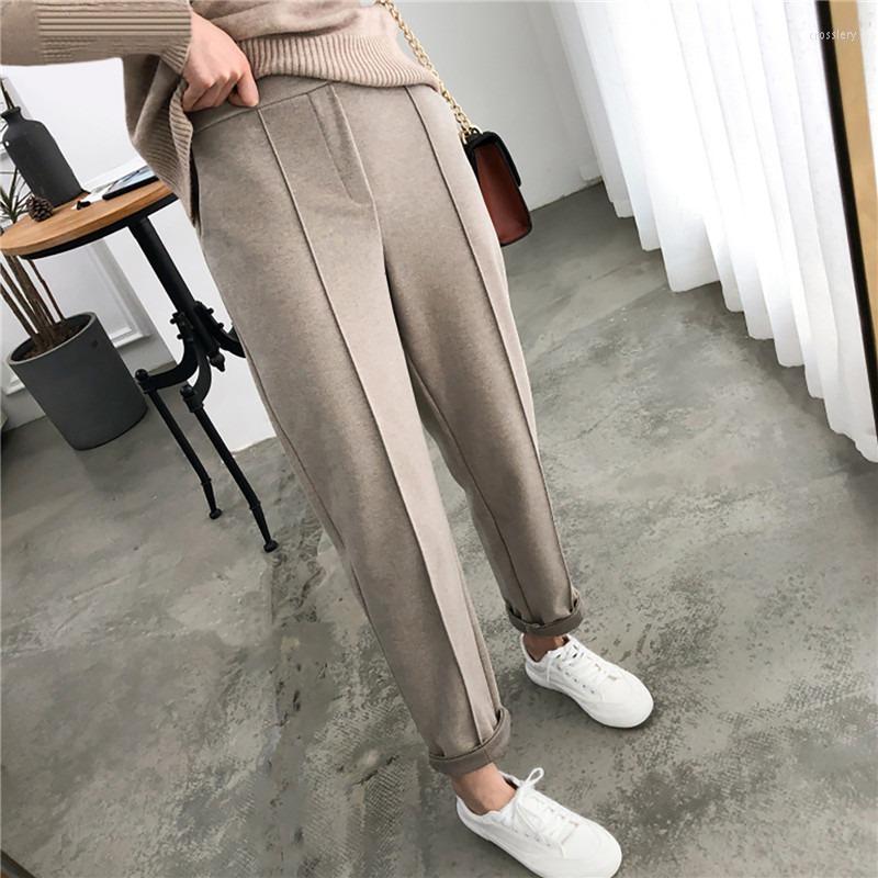 

Women's Pants Thicken Women Pencil 2022 Autumn Winter Trousers OL Style Wool Female Work Suit Pant Loose Capris M-2XL, Beige