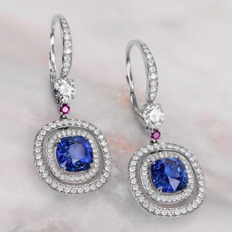 

Dangle Earrings Huitan Trendy Blue CZ For Women 2022 Temperament Elegant Lady's Wedding Anniversary Party Jewelry