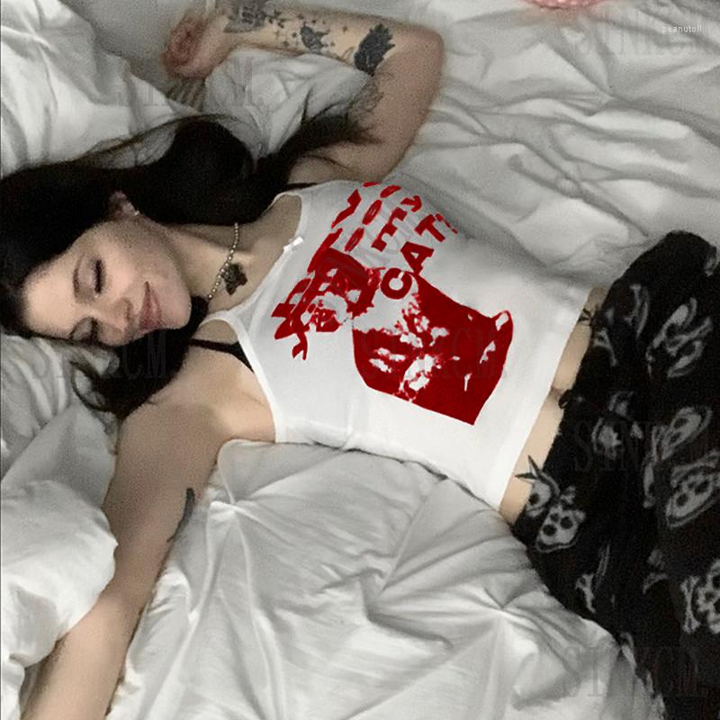 

Women' Tanks Thailand Streetwear Slim Y2k Clothes Vintage Sleeveless Tank Top 2022 Summer Personality Beach Holiday Print, White