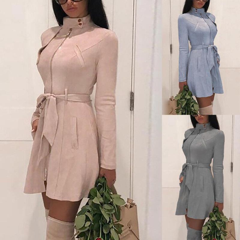

Women' Trench Coats Women' Casual Deerskin Coat Fashionable Noble Solid Color Zipper, Pink