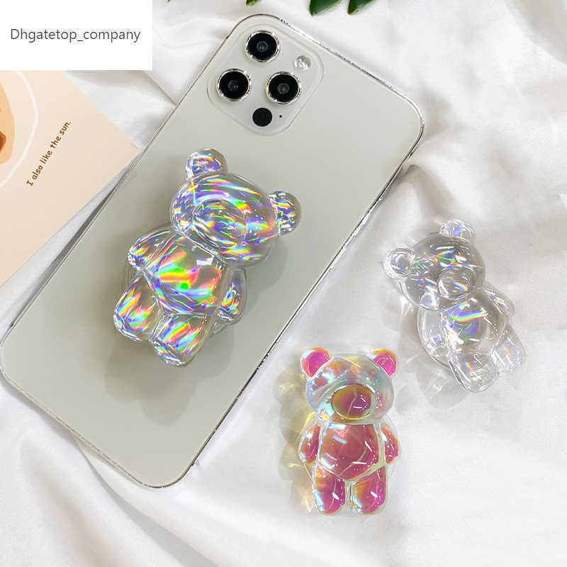 

Korea Aurora Laser Bear Cell Phone Holder Grip Tok Bracket for iPhone 13 Fold Griptok Foldable Car Folding Mobile Socket Stand