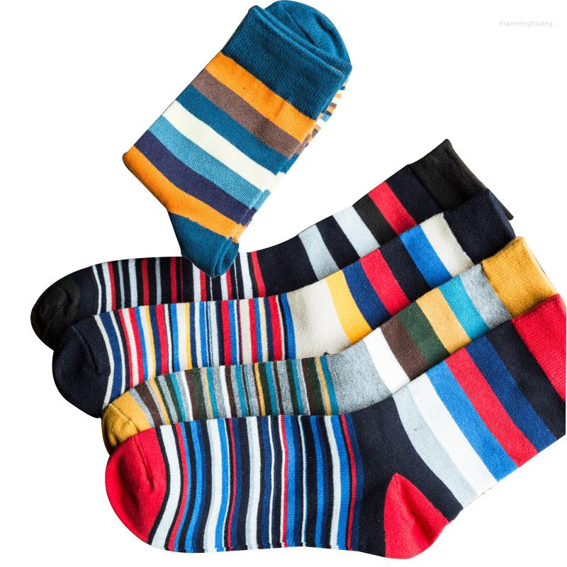 

Men's Socks 5 Pairs Men Spring & Autumn Fashionable Striped Rainbow Cotton Business For, Yellow
