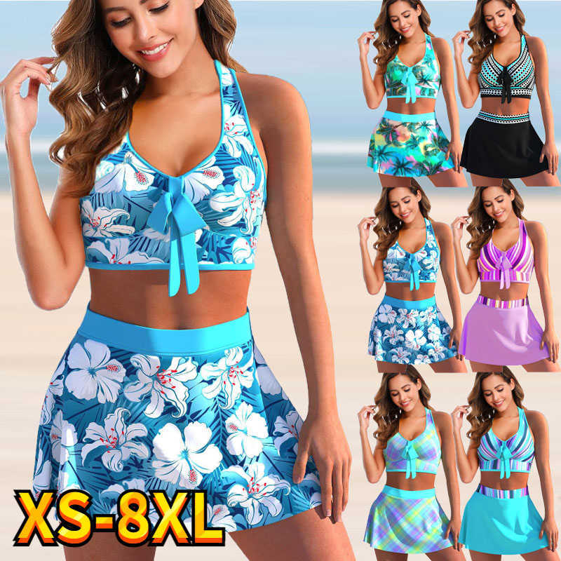 

Bras Sets Women Sexy Monokini Swimdress Loose Swimsuit Vintage Print Two Piece Set Swimwear Female Bathing Suit Summer Beach Bikini Set T221206, 8249-black