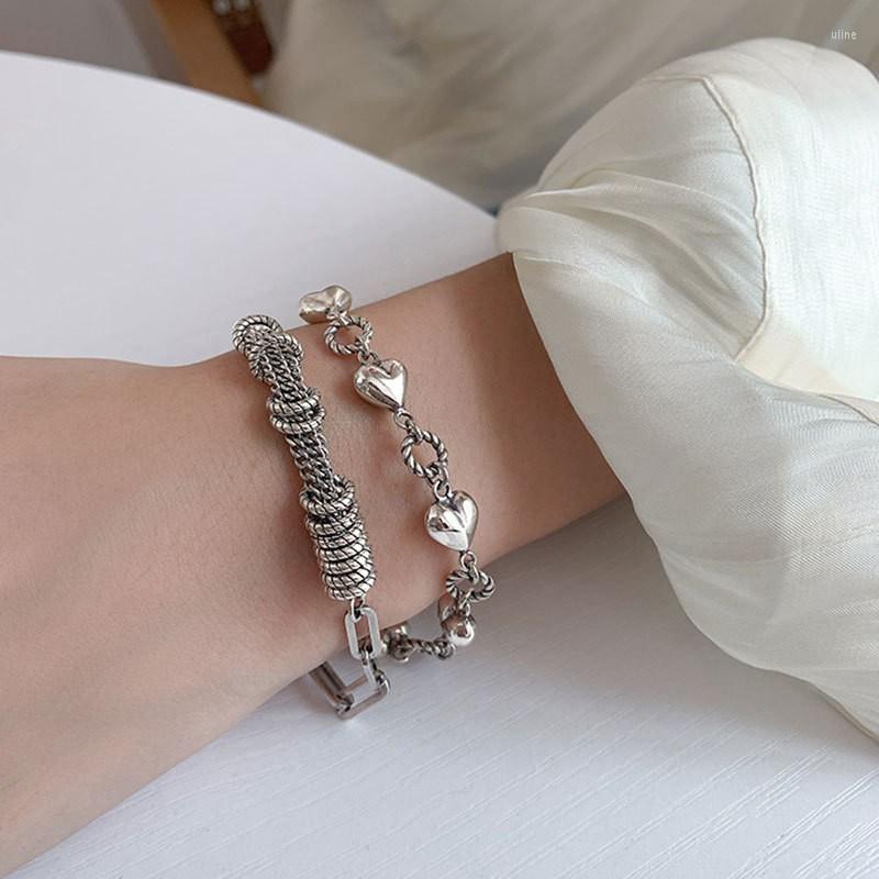 

Link Bracelets Heart Bracelet For Women Vintage Tassel Jewelry Gifts Silver Circle