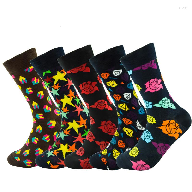 

Men's Socks 5 Pairs/Lot Styles Cotton For Man Harajuku Tide Dress Couple Colored Gift Valentine Holiday, Set.4