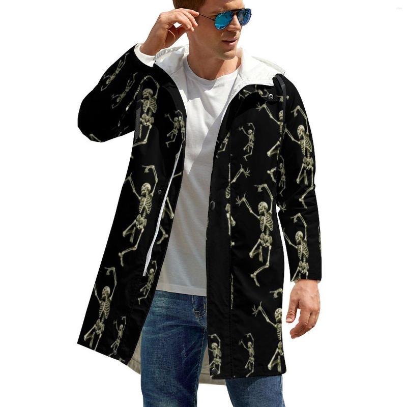 

Men' Trench Coats Dancing Skeleton Casual Male Halloween Art Print Outdoor Autumn Jackets Street Fashion Windproof Parkas Big Size 5XL 6XL, Style