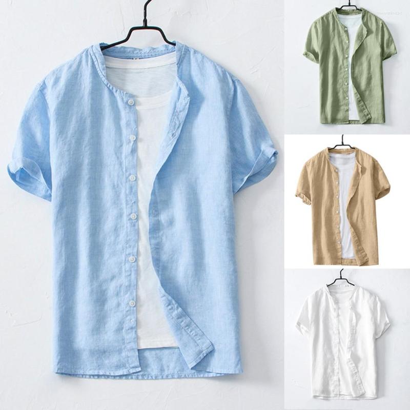 

Men's Casual Shirts Summer Men's Cool Thin Breathable Solid Color Button Cotton Shirt Short Sleeve Geometric Beachwear Retro, Green