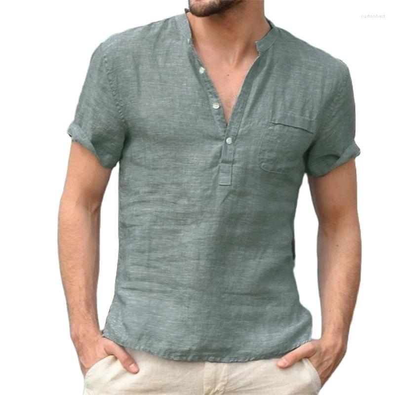 

Men's Casual Shirts Summer Men's Short-Sleeved T-shirt Cotton And Linen Led Shirt Male Breathable Top, Light blue