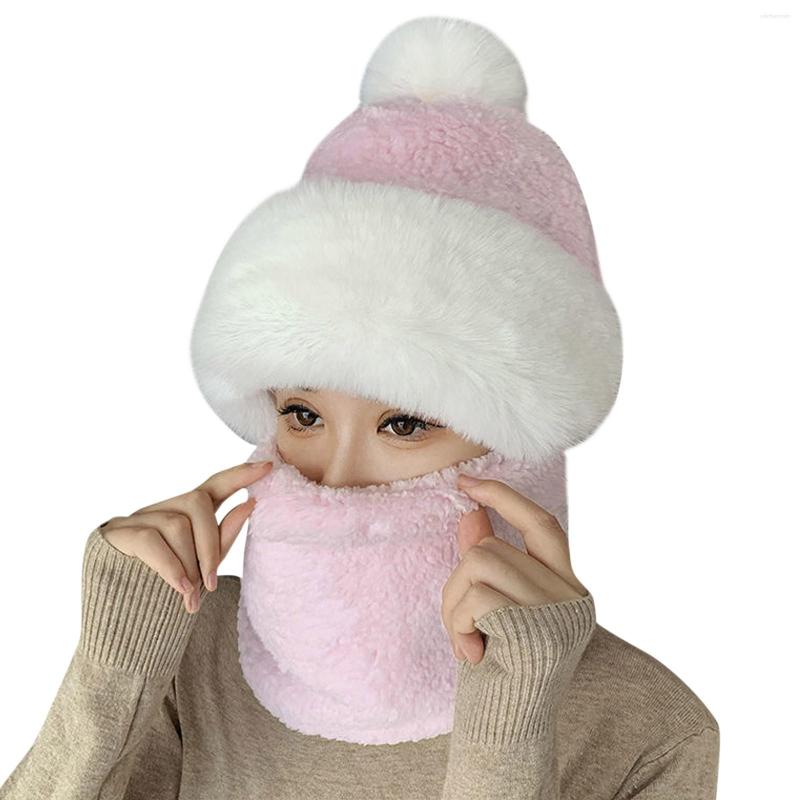 

Berets Women Windproof Scarf Hat Winter Warm Set Soft Knitted H, White