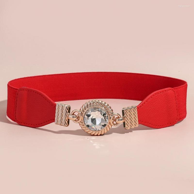 

Belts Chic Women Belt Gift Fashion Smooth Edge Rhinestone Decor Stretchy Jeans Waist Tight, White