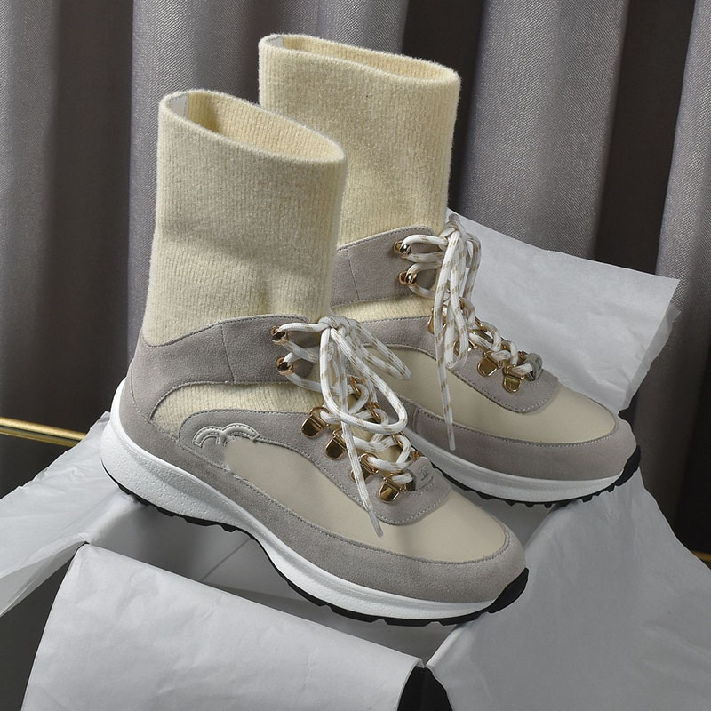 

Womens Sneaker Ankle Boots Cowhide Suede Metal Knitted Lace-up Platform Wedge Outdoor Casual Boot Classic Black Gold-tone Metal Quilted Texture Cowboy Booties