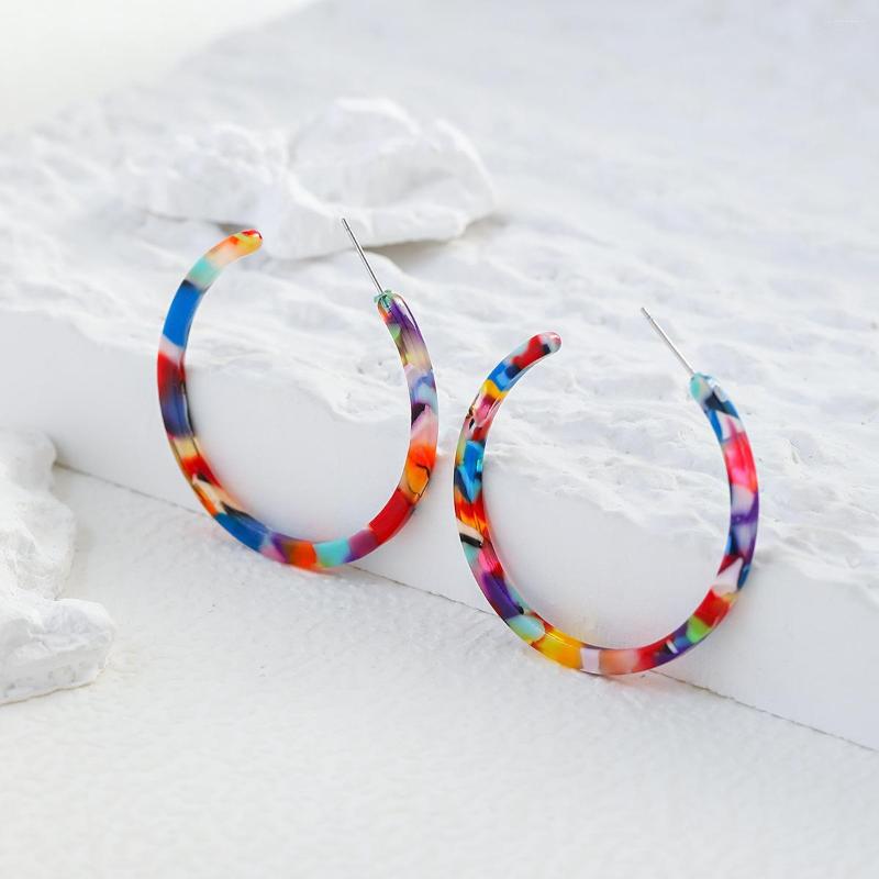 

Hoop Earrings 2022 Kpop Acrylic Rainbow Color Women Female Resin Round Circle Brincos Fashion Jewelry Accessories