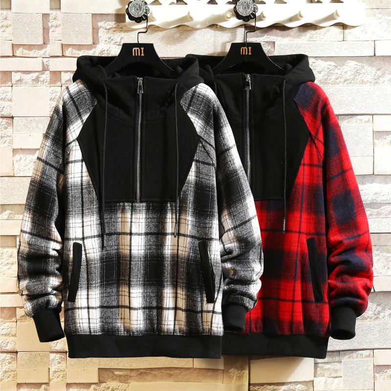 

Men's Hoodies Japan Style Casual O-Neck 2022 Spring Autumn Plaid Hoodie Sweatshirt Thick Hip Hop Punk Streetwear Clothes W905, W905 2