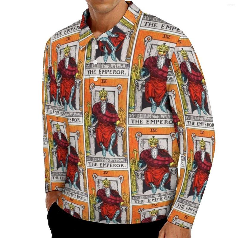 

Men' Polos The Emperor Tarot Casual T-Shirts Vintage Print Polo Shirts Man Fashion Shirt Spring Long Sleeve Custom Tops Big Size, Style-17