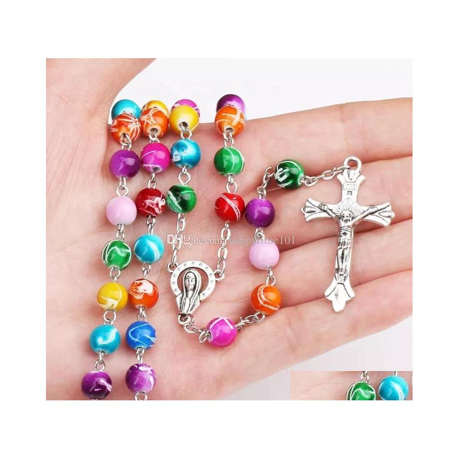 

Pendant Necklaces Catholic Rosary Madonna Jesus Cross Necklace Pendants Pearl Bead Chain Fashion Belief Jewelry For Women Kids Drop Dhogd