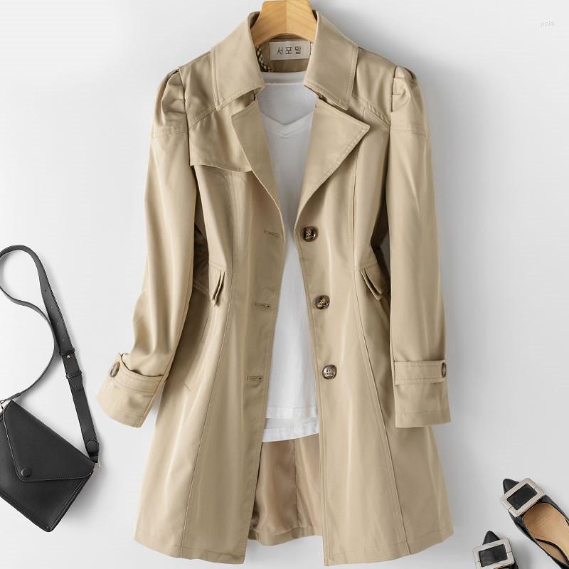 

Women's Trench Coats Korean Elegant Mid Coat Overcoat Khaki Windbreaker Fashion Single Breasted Office Jacket Women Spring Autumn Woman 2022, Beige