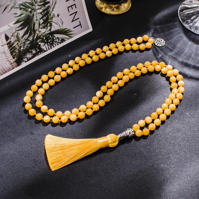 

Pendant Necklaces 8mm Beeswax Knotted 108 Mala Beaded Necklace Meditation Yoga Prayer Japamala Jewelry For Men And Women Rosary