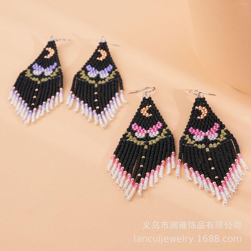 

Dangle Earrings Fringe Hand Knitting Starry Sky Half A Month Butterfly Beaded Simple Bohemia Geometry Alloy Rice Bead