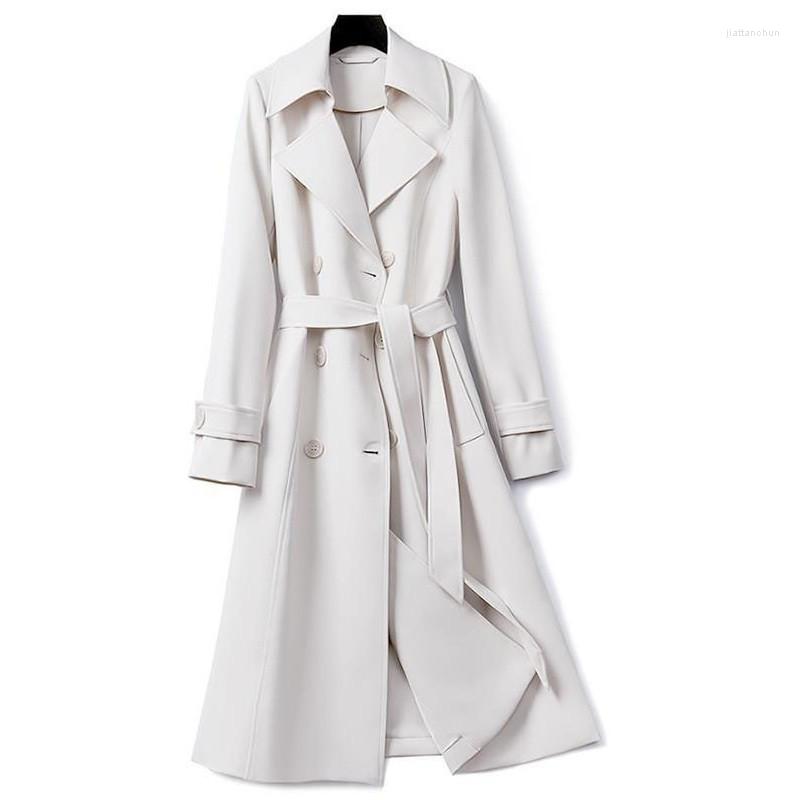 

Women' Trench Coats Women Purple Double Breasted Long Coat Lapel Sleeve Slim Windbreaker With Belt Fashion Spring Autumn Outerwear, Lavender