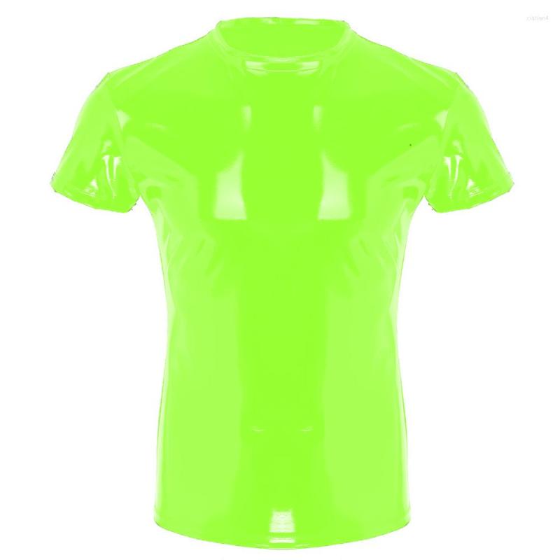 

Men's T Shirts Men Wetlook Faux Patent Leather Top Punk Fashion Shiny PVC Clothing Male T-Shirt Night Parties Clubwear Plus Size Zipper, Black