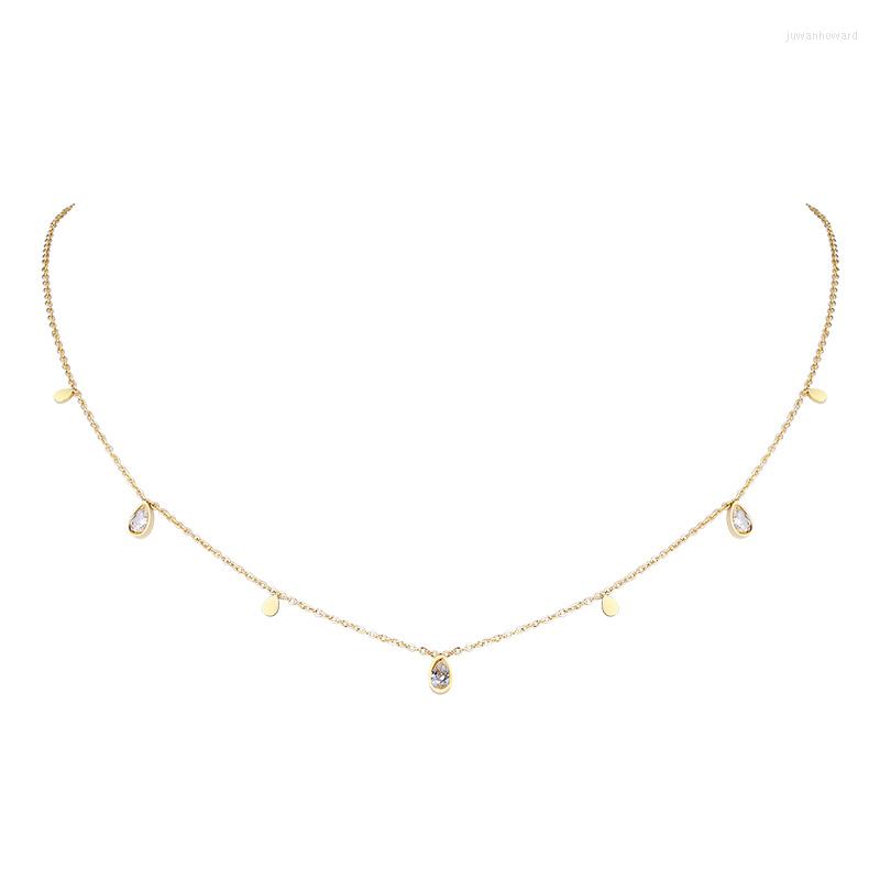 

Choker CZ Teardrop Charm Necklace Water Drop Layering Dangling Stainless Steel Minimalist Simple Chain