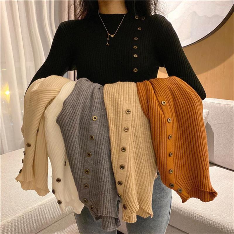 

Women's Sweaters Women's Half High Neck Vertical Striped Sweater Button Stretch Knit Top Fashion Thicken Base Shirt Pullover