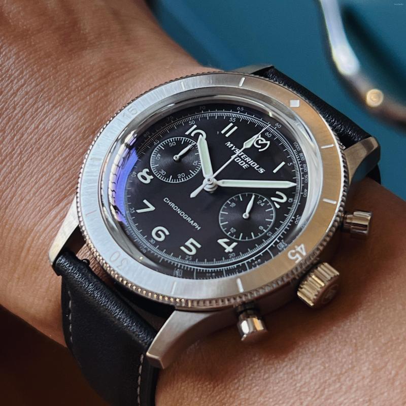 

Wristwatches MysteriousCode Luminous Vintage Japanese Vk64 Quartz Watch Copper Needle Reinforced Pot Cover Glass Leather Strap Waterproof, Black 1