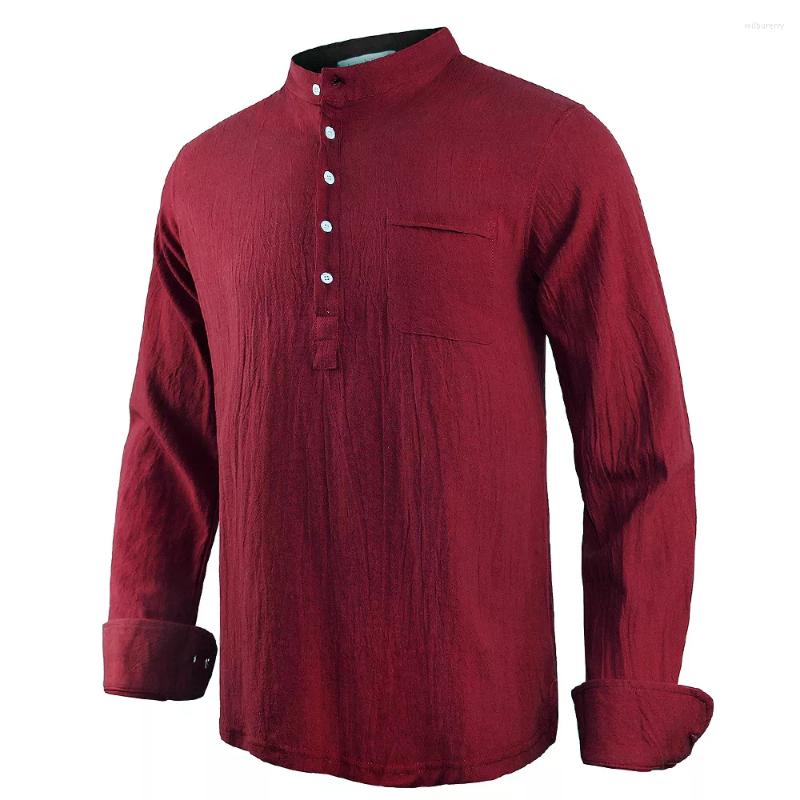 

Men's Casual Shirts 2022 Cotton Line Men's Long-Sleeved Summer Solid Color Stand-Up Collar Beach Style Plus Size, Black
