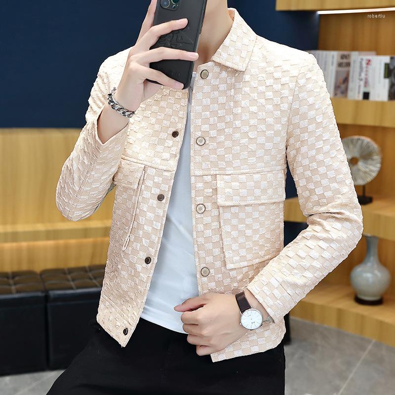 

Men's Jackets 2022 Men's Tooling Lapel Plaid Jacquard Jacket Youth Casual, Black