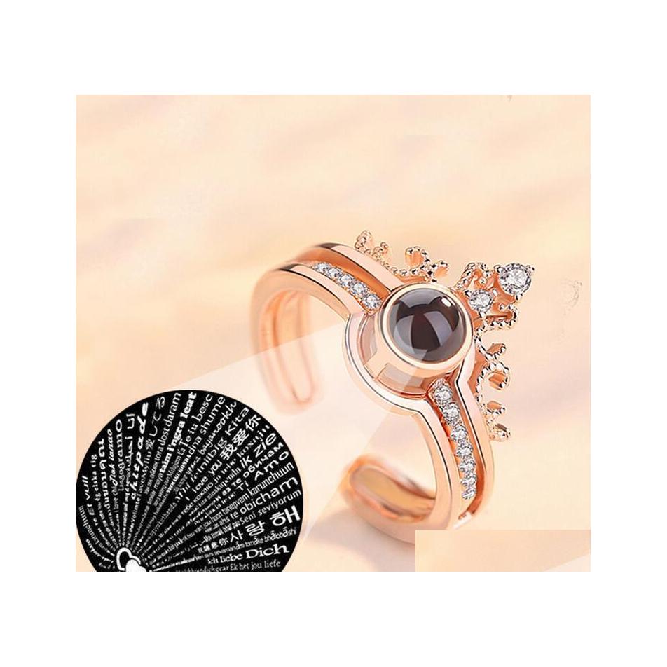 

Couple Rings Rose Gold Sier 100 Languages I Love You Projection Ring Romantic Memory Wedding Jewelry Drop Delivery Dhfsb