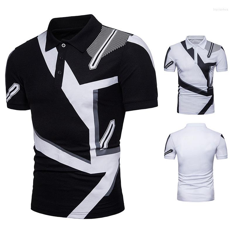 

Men' Polos 2022 Men' Summer Stitching Graphic Casual Geometric Print Short-sleeved Polo Shirt Top T-shirt, Black