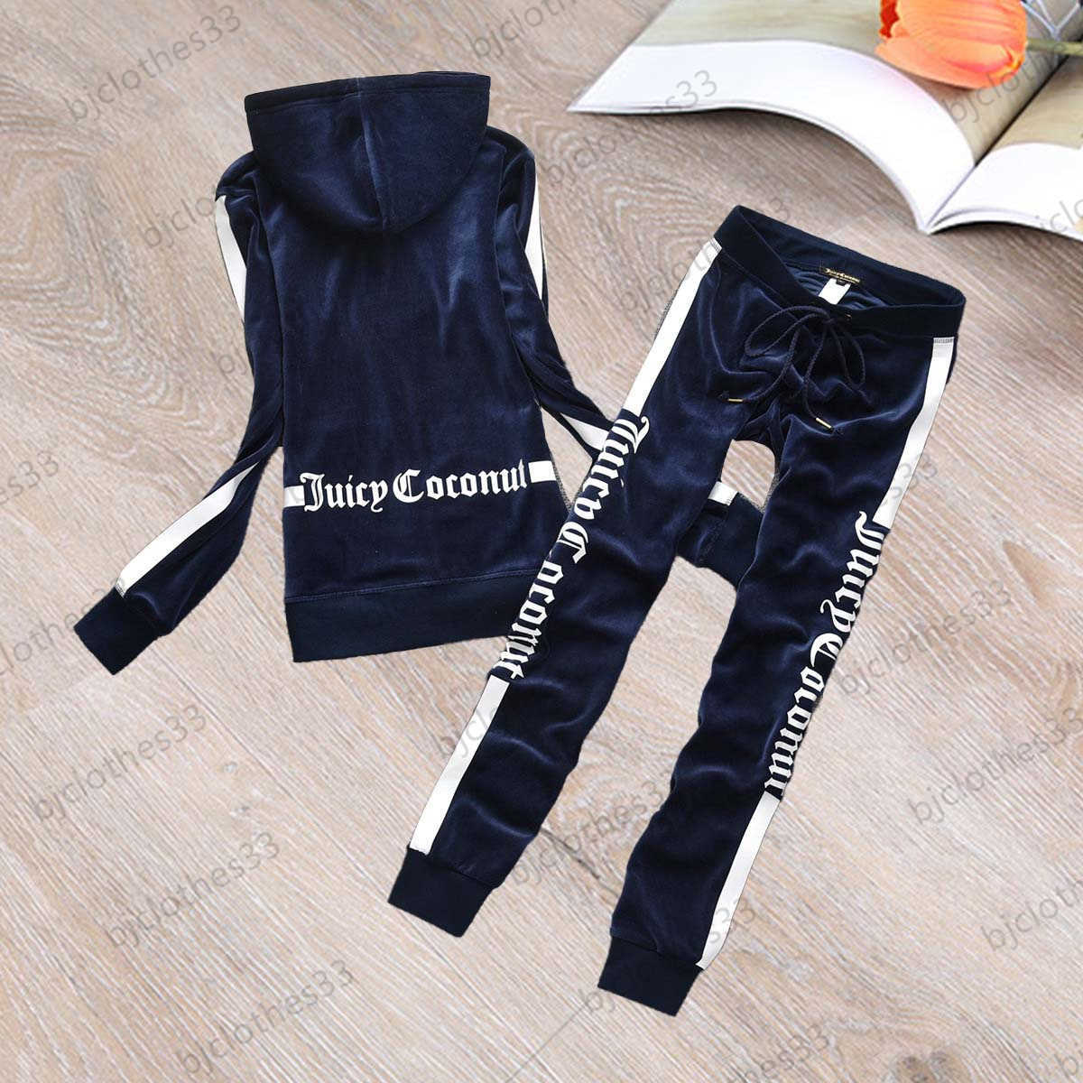 

Womens Juicy Tracksuit Two Piece Pant Side Contrasting Color Letter Webbing Hooded Long Sleeve Slim Jacket Elastic Waist Drawstring Casual Trousers Women Clothing