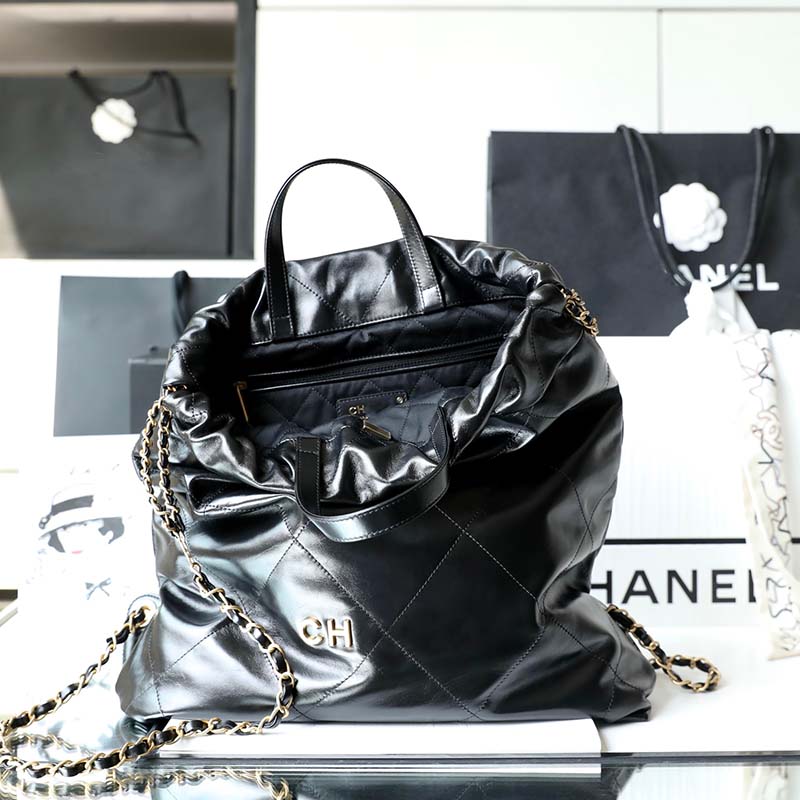 

the tote bag designer luxury women's first choice for travel shopping black and white solid color large capacity drawstring double chain backpack the latest fashion, Black1