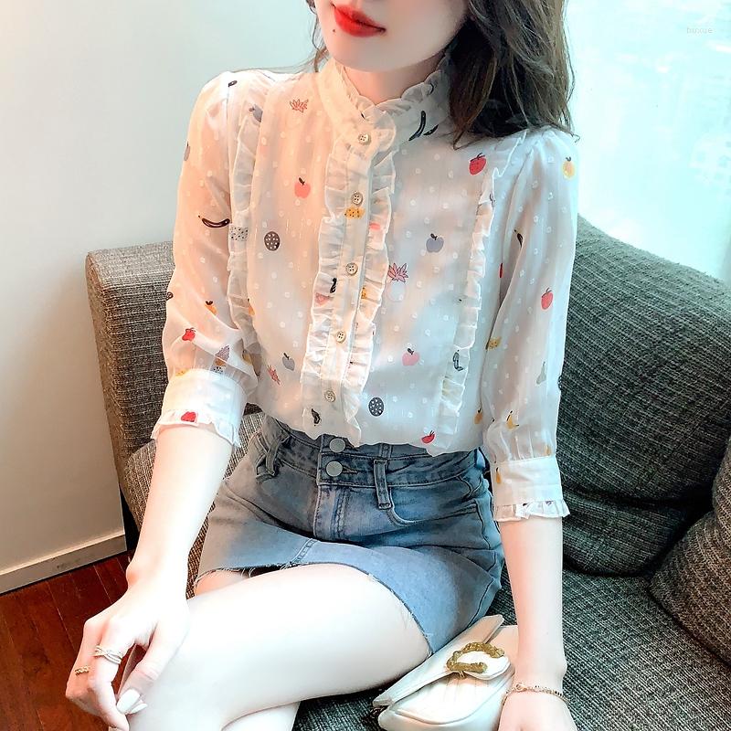 

Women' Blouses Sweet Chiffon Ruffled White Summer Style Top Shirts Fashion 2022 Vintage Clothes For Women Female Clothing