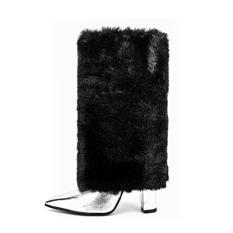 

European and American Fashion New Winter Woolen Shoes Pointed Sexy Elegant Thick High Heels Daily Party Activities Street Side Dating Fashion Boots 45, Shoe box packaging