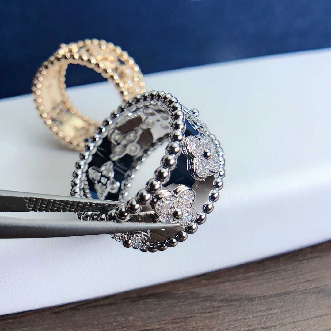 

Designer van clover rings 925 silver kaleidoscope ring women's lucky grass finger